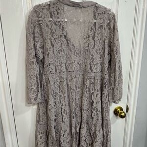Maurices Taupe Lace Long Sleeve Midi Dress